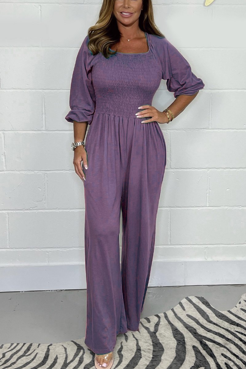Elegant Smocked Bodice Wide Leg One Piece Jumpsuit (Buy 2 Free Shipping)