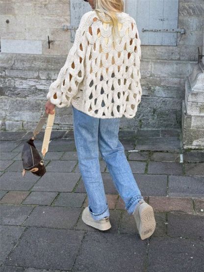 Chunky Hollow Knit Balloon Sleeve Sweater (Buy 2 Free Shipping)