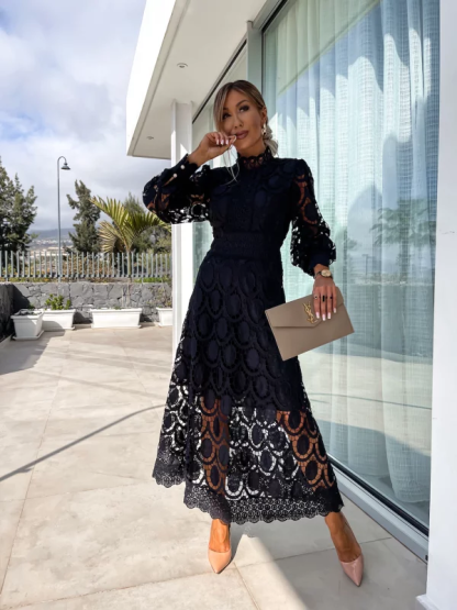 Elegant Crochet Lace Midi Dress (Buy 2 Free Shipping)
