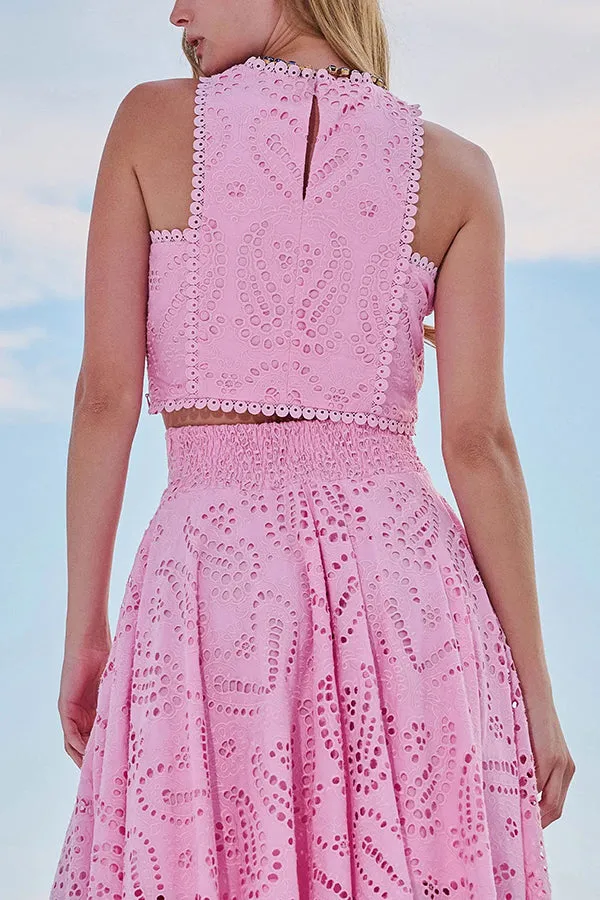 Paris Dreaming Embroidered Lace High Rise Pocketed Maxi Skirt and Crop Tank Top(Buy 2 Free Shipping)
