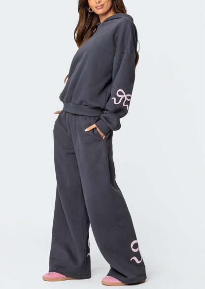Bow Detail Hoodie Sweat Set (Buy 2 Free Shipping)