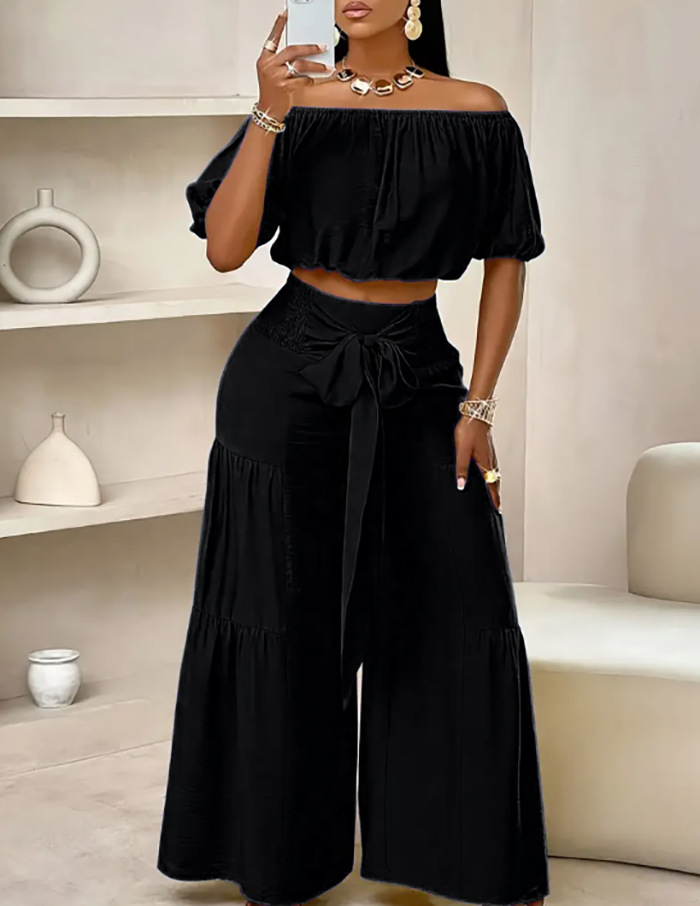 Breezy Smocked Waist Wide Leg Pants Two Piece Set