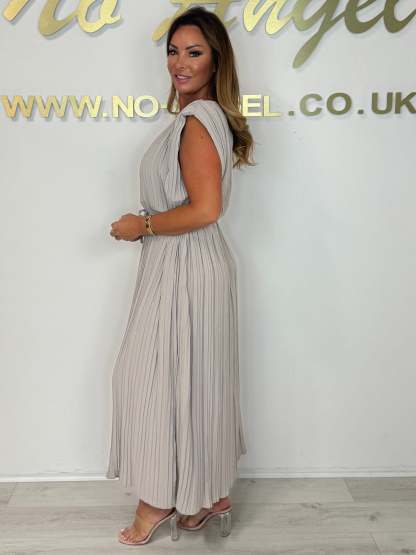 Pleated Tie Waist Midi Dress (Buy 2 Free Shipping)