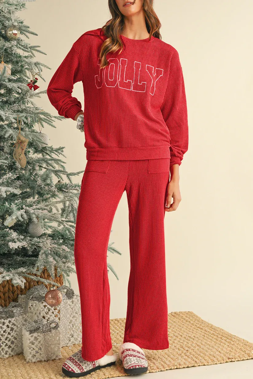 Christmas Jolly Ribbed Lounge Set (Buy 2 Free Shipping)