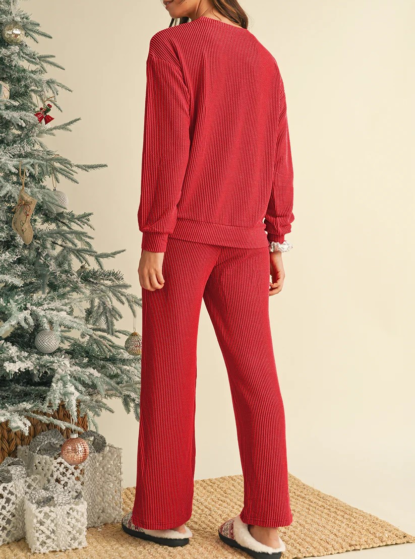  Christmas Jolly Ribbed Lounge Set (Buy 2 Free Shipping)