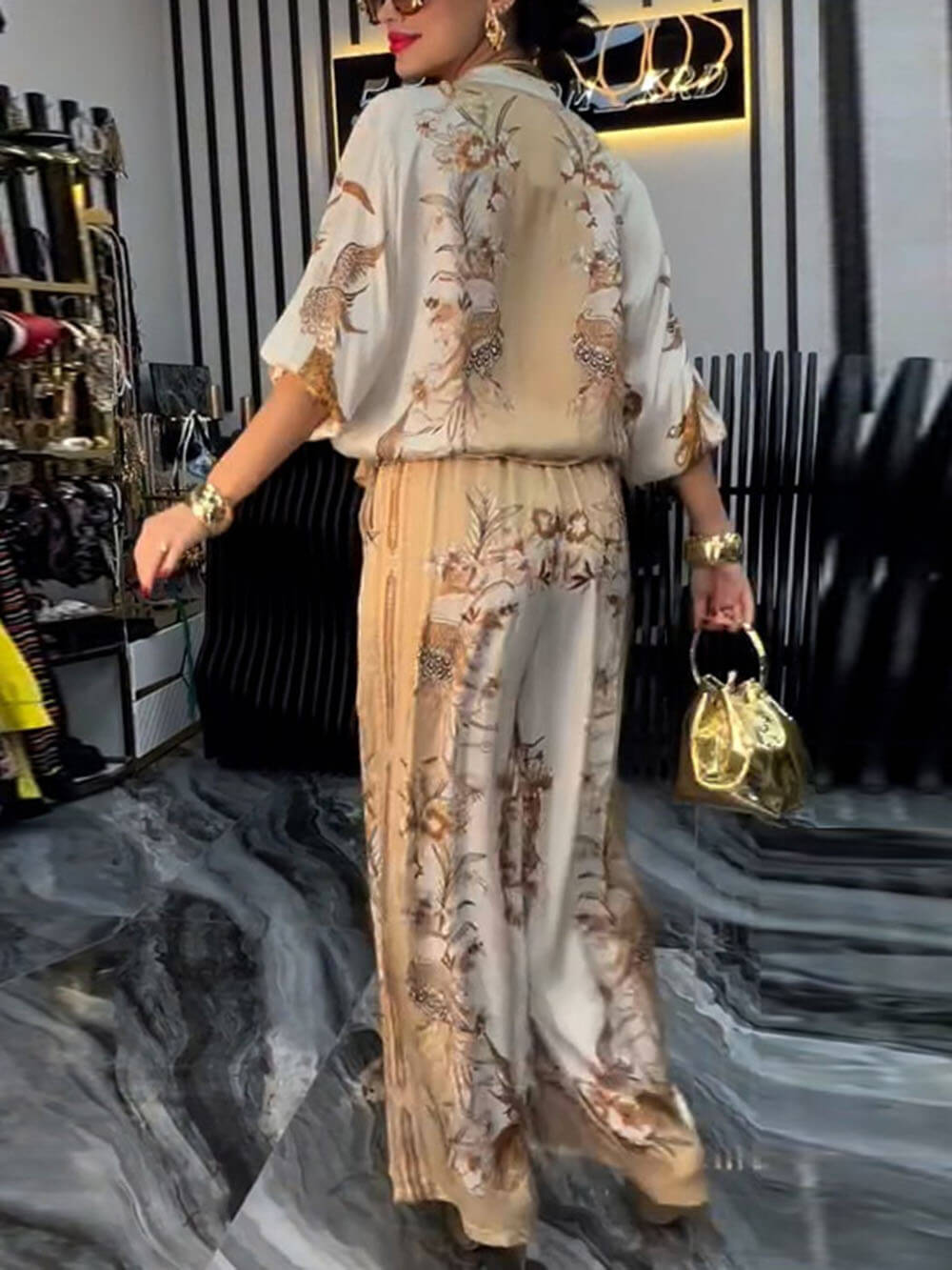 Unique Floral Print Tops & Wide Leg Pants 2 Piece Set ( Buy 2 Free Shipping) 