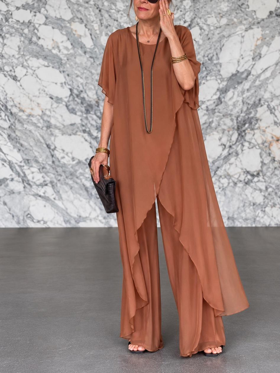 Elegant Asymmetric Layered Wide Leg Two-Piece Set (Buy 2 Free Shipping)