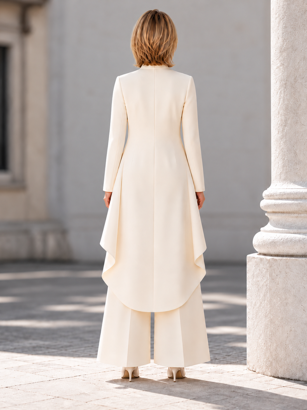 Elegant Long-Sleeve High-Neck Asymmetric Tunic Wide-Leg Two-Piece Set