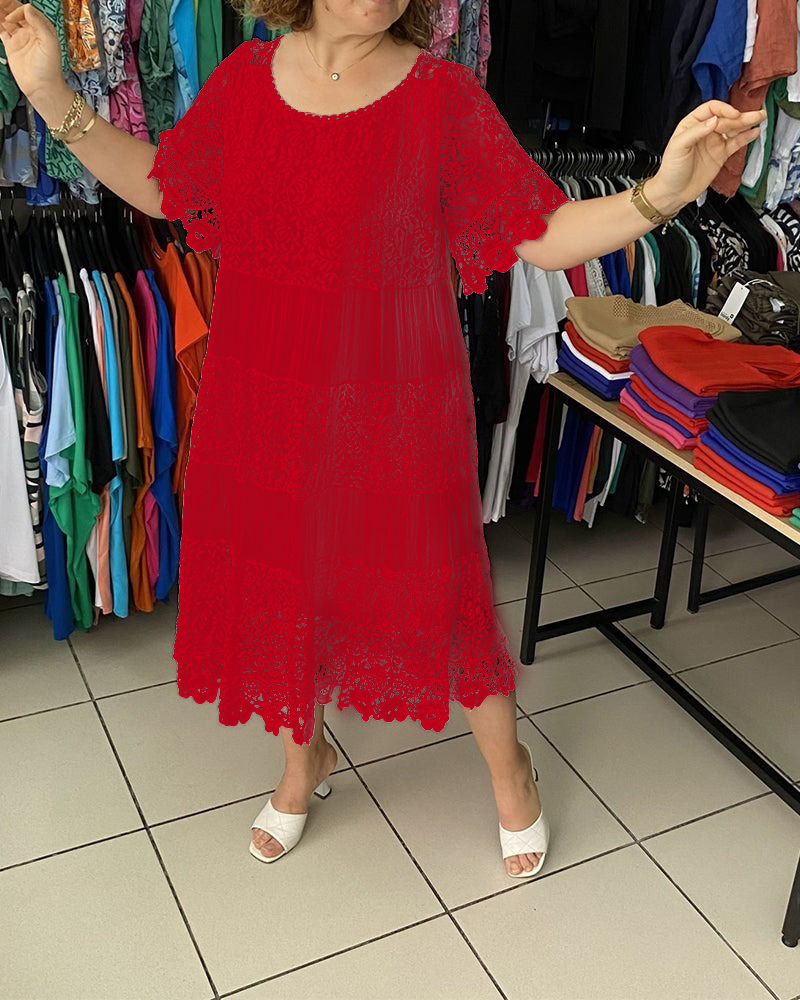 Lace Patchwork Midi Dress (Buy 2 Free Shipping)