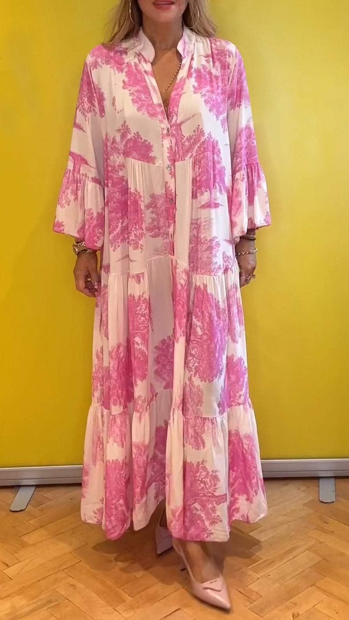 Floral Maxi Shirt Dress with Tiered Skirt (Buy 2 Free Shipping)