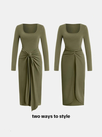Twist Front Ribbed Wrap Dress Wear 2 Ways (Buy 2 Free Shipping)