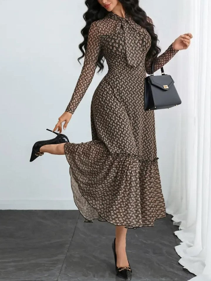 Elegant Polka Dot Bow Neck Mesh Dress (Buy 2 Free Shipping)