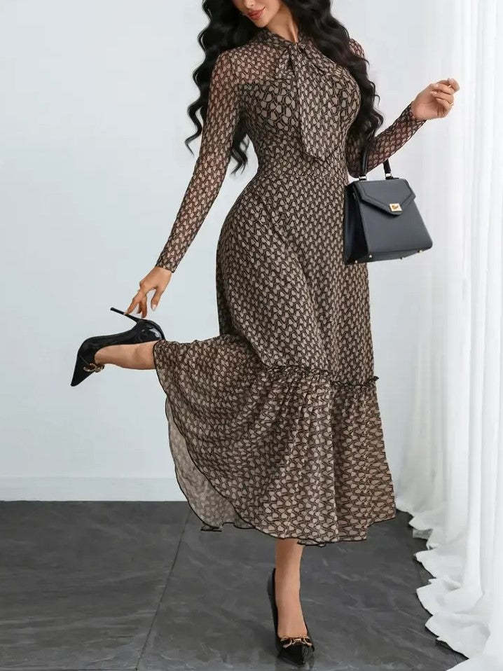 Elegant Polka Dot Bow Neck Mesh Dress (Buy 2 Free Shipping)