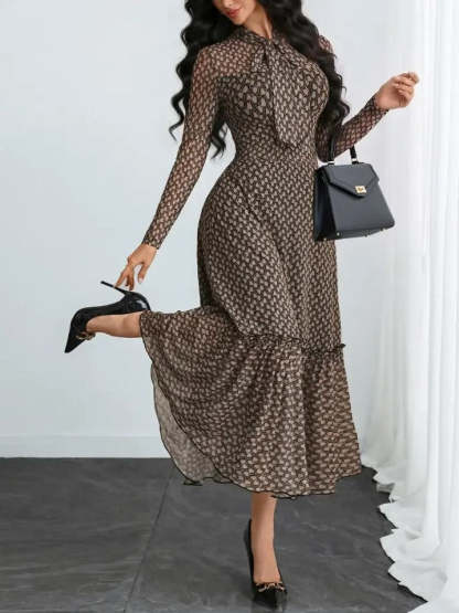 Elegant Polka Dot Bow Neck Mesh Dress (Buy 2 Free Shipping)