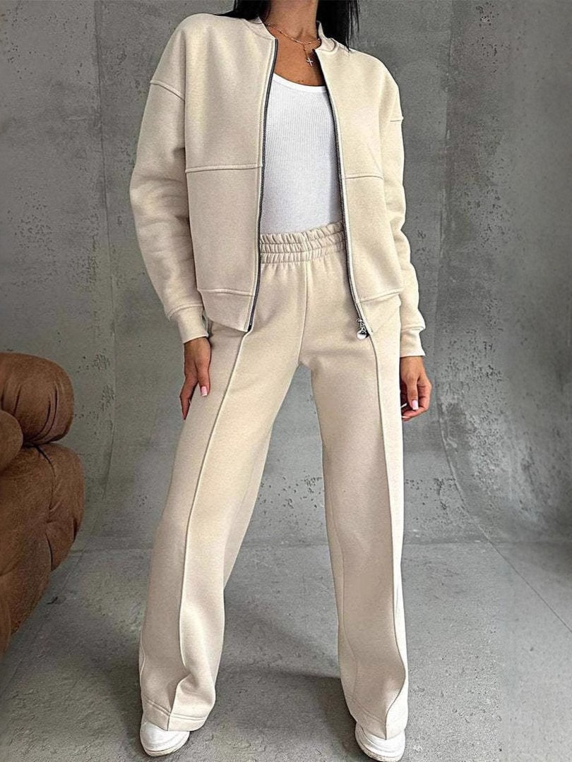 Casual Zip-Up Top Wide Leg Pants Lounge Set (Buy 2 Free Shipping)