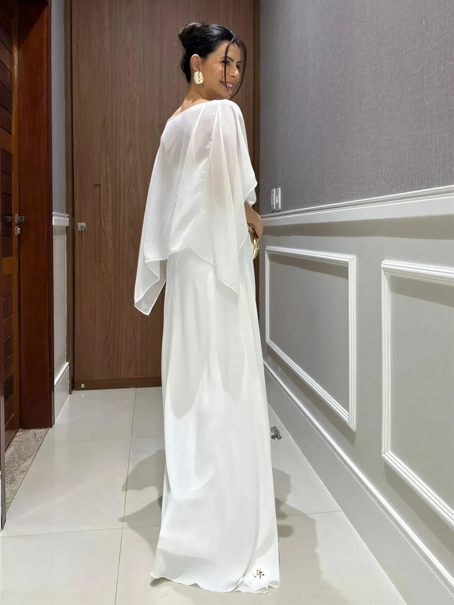 Elegant Cape Top and Draped Skirt-Pant Set