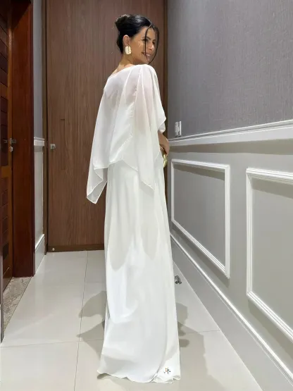 Elegant Cape Top and Draped Skirt-Pant Set
