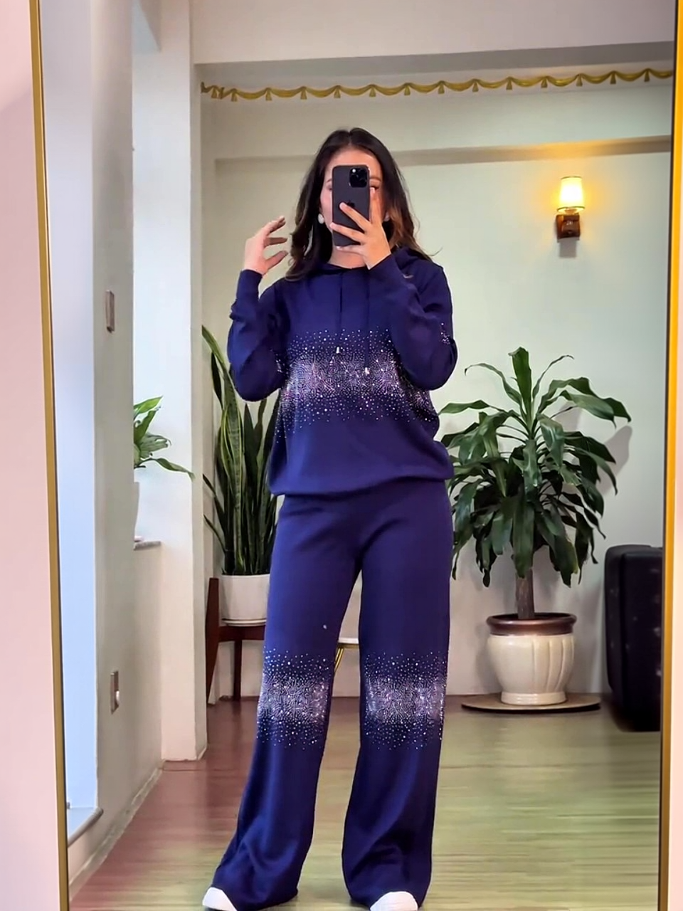 Elegant Gradient Sparkle Rhinestone Hoodie & Wide-Leg Pants Set (Buy 2 Free Shipping)