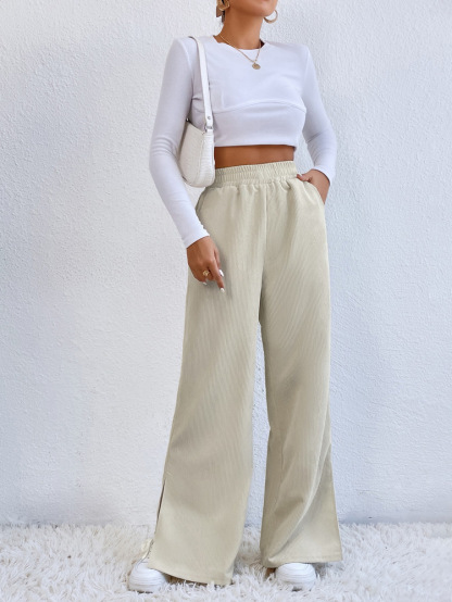 High Waist Corduroy Split Hem Wide Leg Pants (Buy 2 Free Shipping)