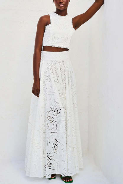 Paris Dreaming Embroidered Lace High Rise Pocketed Maxi Skirt and Crop Tank Top(Buy 2 Free Shipping)