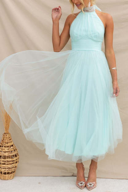 Gathered Detail Halter Maxi Dress
