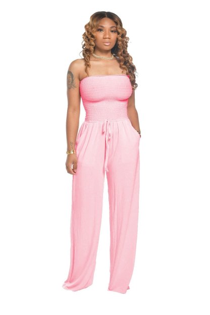 Last Day Promotion 49% OFF💖Off Shoulder Solid Colour Smocked Jumpsuit