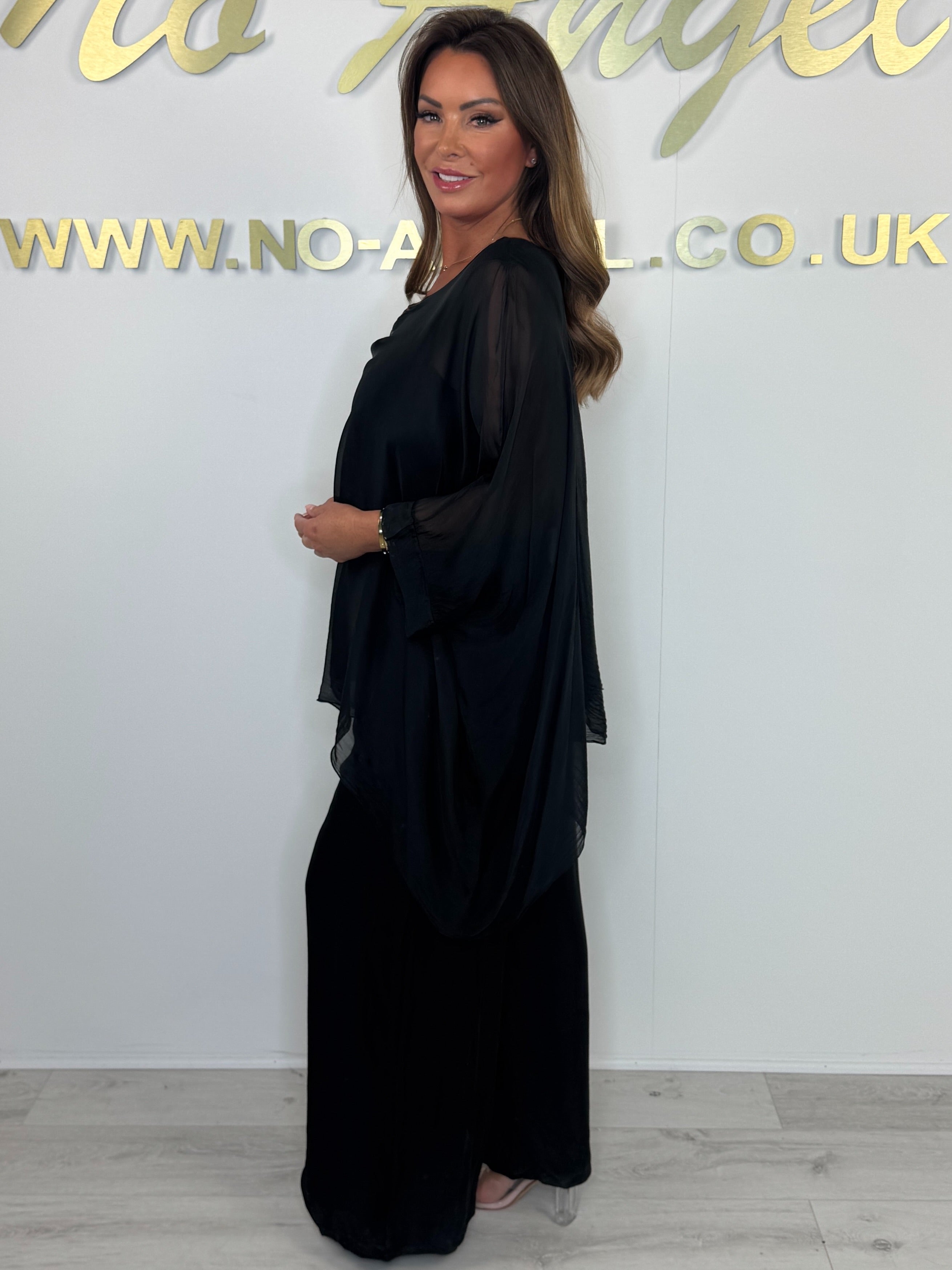 Elegant Chiffon Overlay Top & Wide Leg Pants Two-Piece Set (Buy 2 Free Shipping)