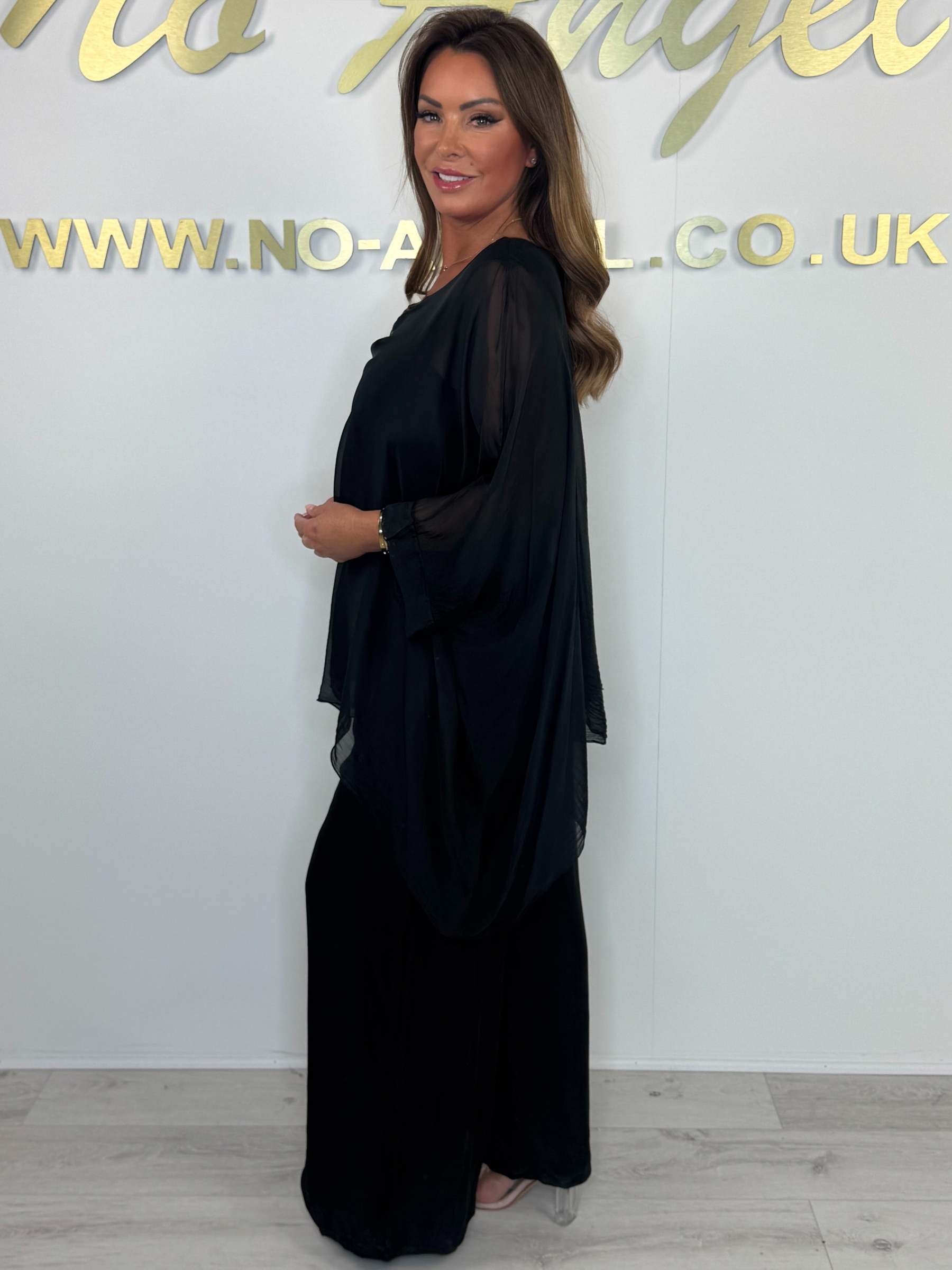 Elegant Chiffon Overlay Top & Wide Leg Pants Two-Piece Set (Buy 2 Free Shipping)