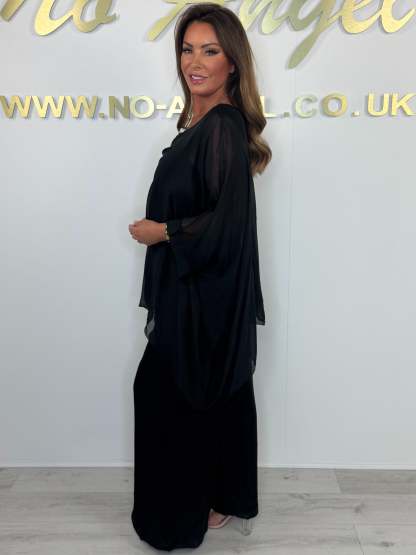 Elegant Chiffon Overlay Top & Wide Leg Pants Two-Piece Set (Buy 2 Free Shipping)