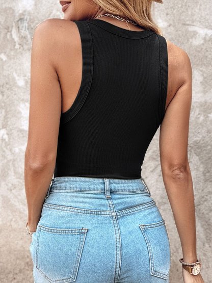 Last Day Promotion🔥Round Neck Built-in Bra Ribbed Tank Top(Buy 2 Free Shipping)