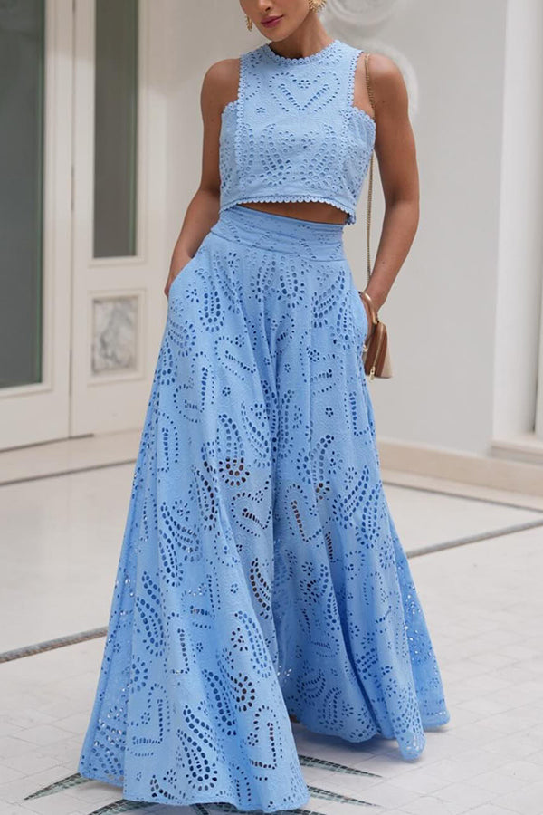 Paris Dreaming Embroidered Lace High Rise Pocketed Maxi Skirt and Crop Tank Top(Buy 2 Free Shipping)