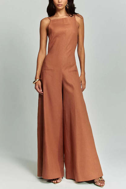 Square Neck Pocketed Backless Wide Leg Jumpsuit (Buy 2 Free Shipping)