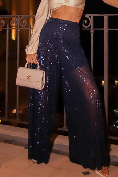 Sequins Loose High Waist Wide Leg Bottoms