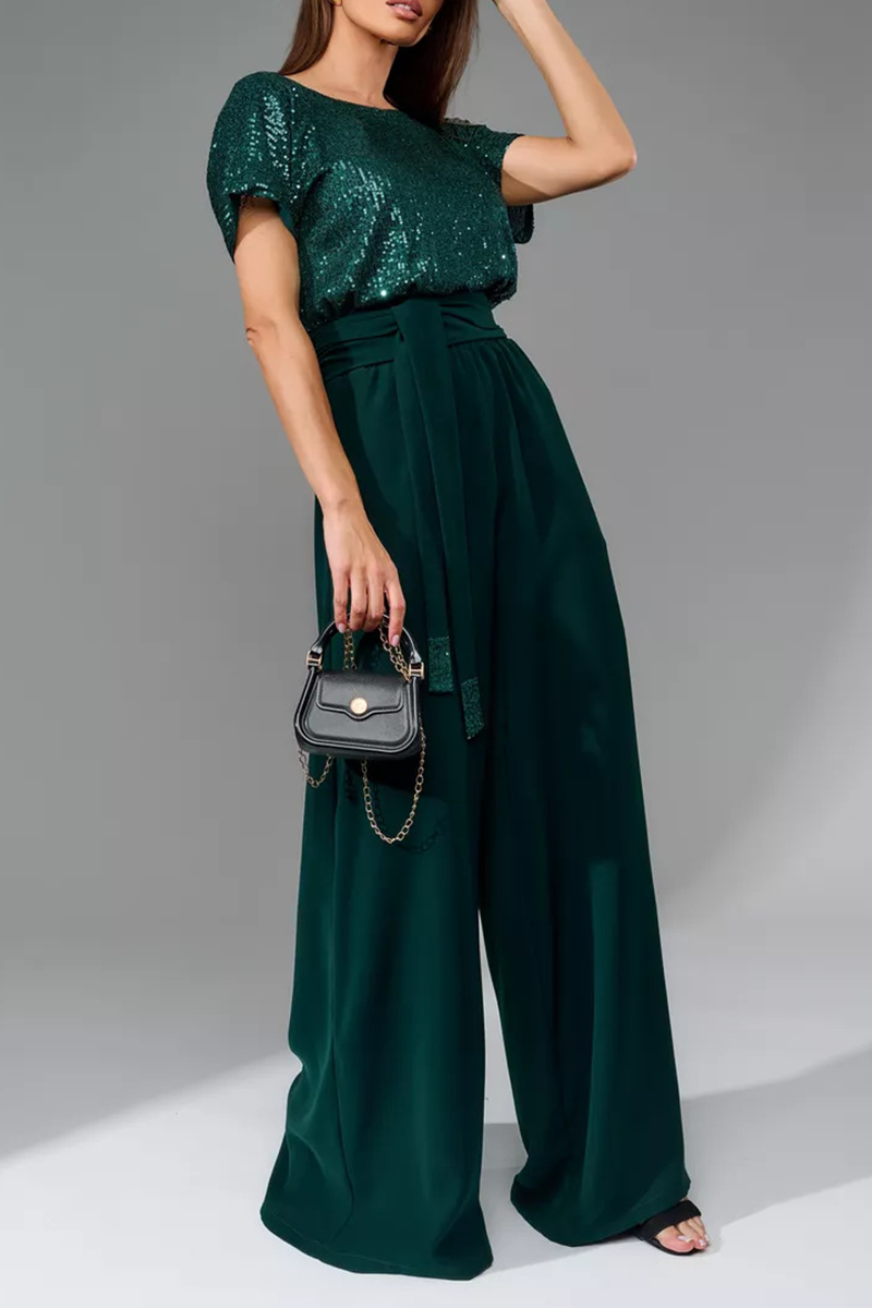 Sequin Top & High-Waisted Wide-Leg Pants Two-Piece Set (Buy 2 Free Shipping)