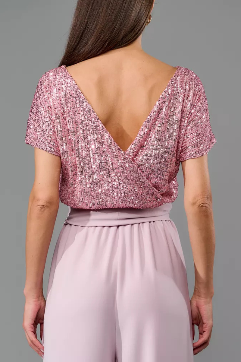 Sequin Top & High-Waisted Wide-Leg Pants Two-Piece Set (Buy 2 Free Shipping)