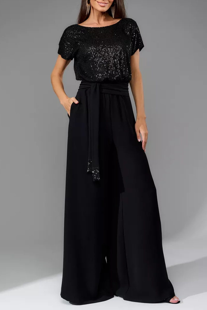 Sequin Top & High-Waisted Wide-Leg Pants Two-Piece Set (Buy 2 Free Shipping)