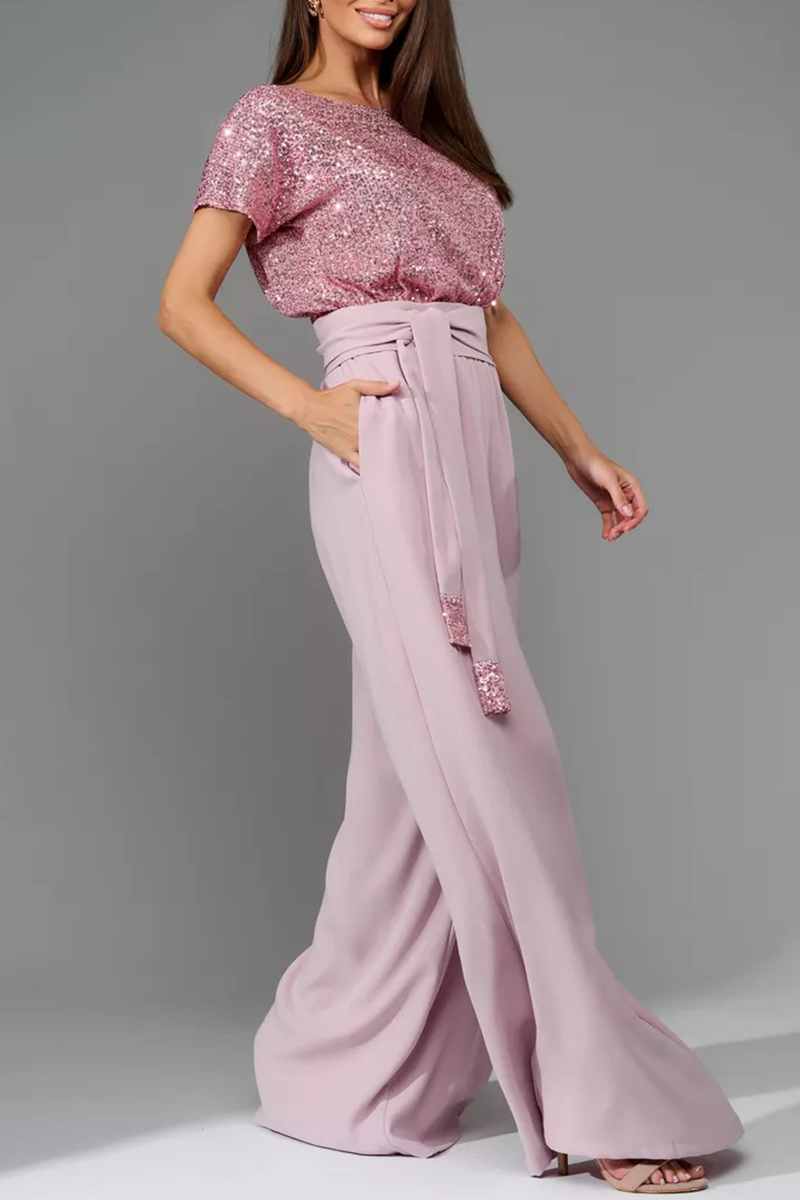 Sequin Top & High-Waisted Wide-Leg Pants Two-Piece Set (Buy 2 Free Shipping)