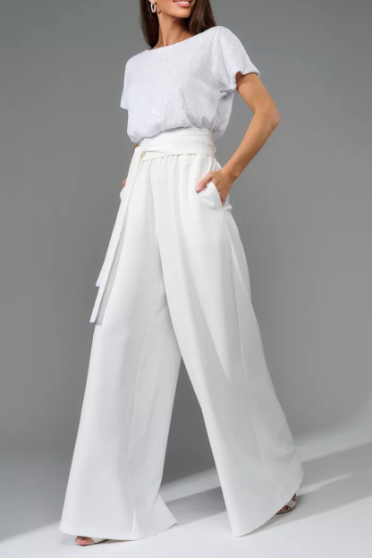Sequin Top & High-Waisted Wide-Leg Pants Two-Piece Set (Buy 2 Free Shipping)