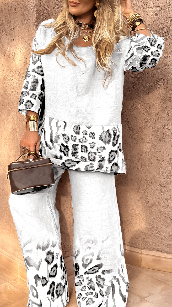 Boho Chic Leopard Patch Loose Two-Piece Set