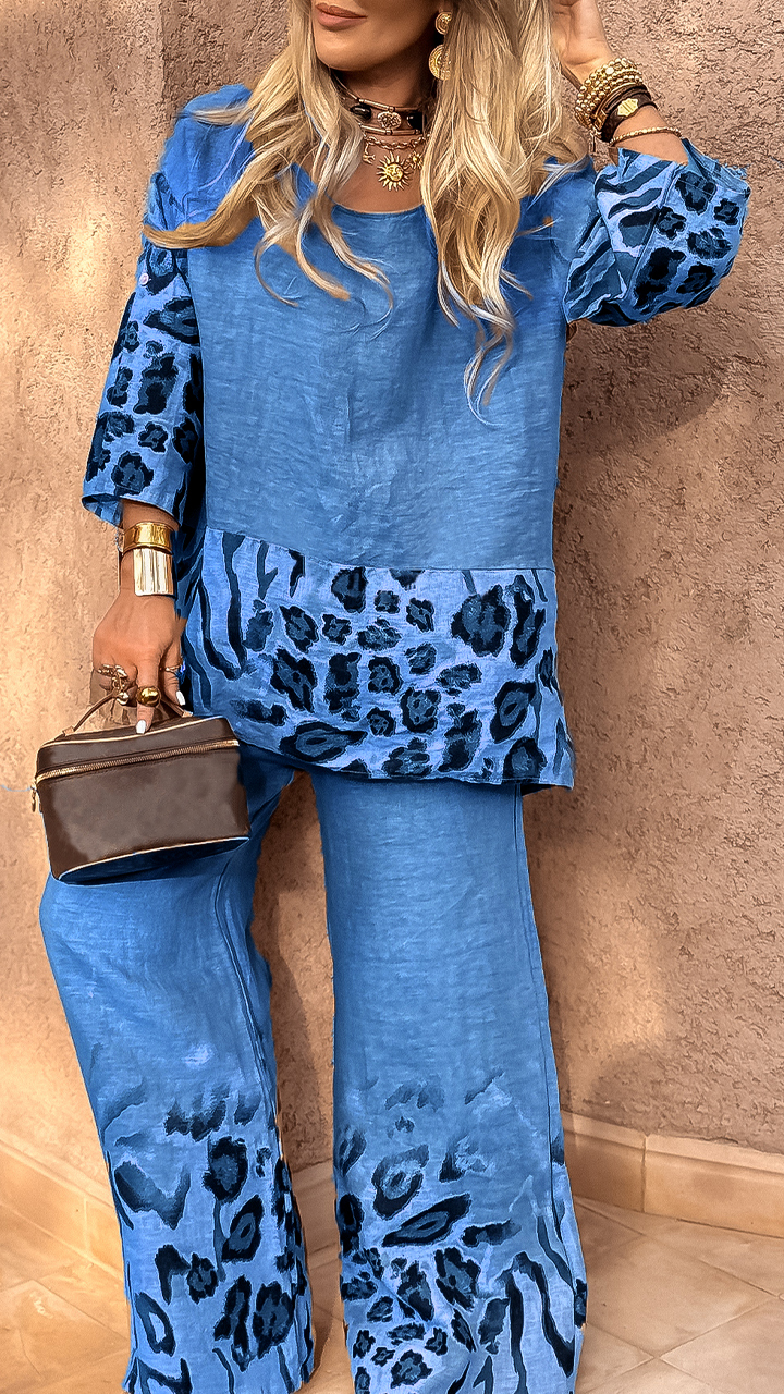 Boho Chic Leopard Patch Loose Two-Piece Set