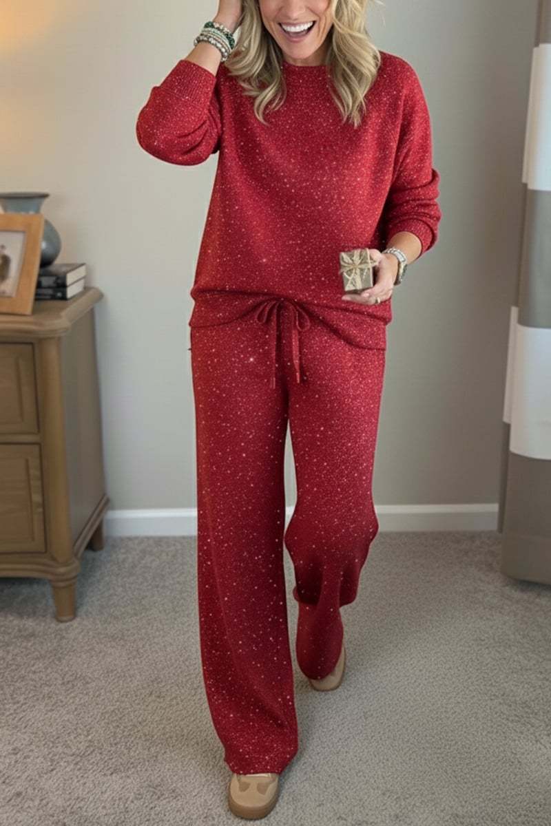 Cozy Sparkle Knit Top and Drawstring Pants Set (Buy 2 Free Shipping)
