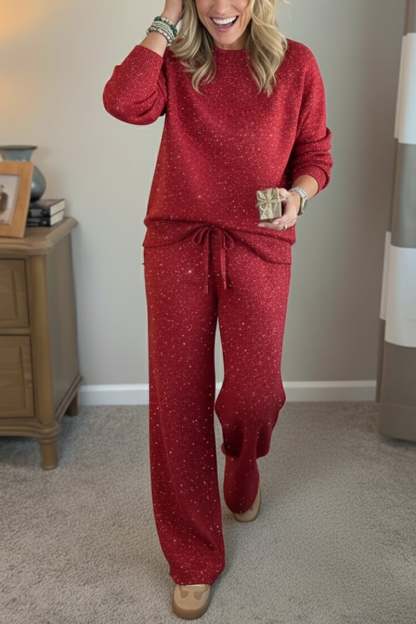 Cozy Sparkle Knit Top and Drawstring Pants Set (Buy 2 Free Shipping)