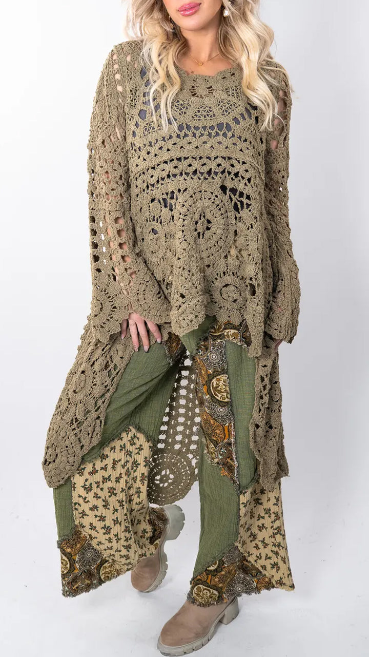 Relaxed Crochet Longline Top (Buy 2 Free Shipping)