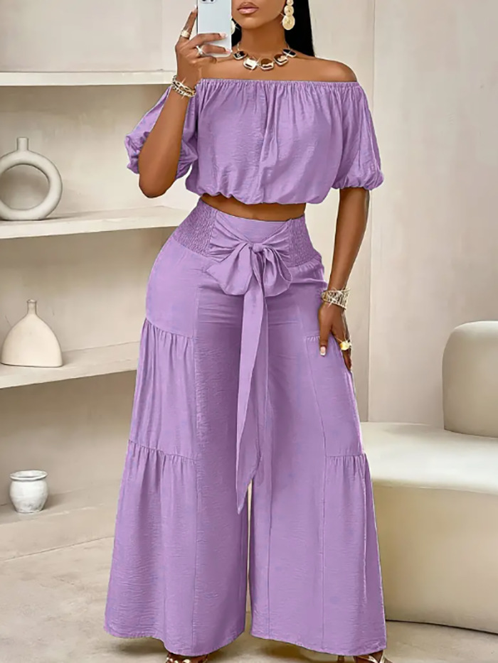 Breezy Smocked Waist Wide Leg Pants Two Piece Set