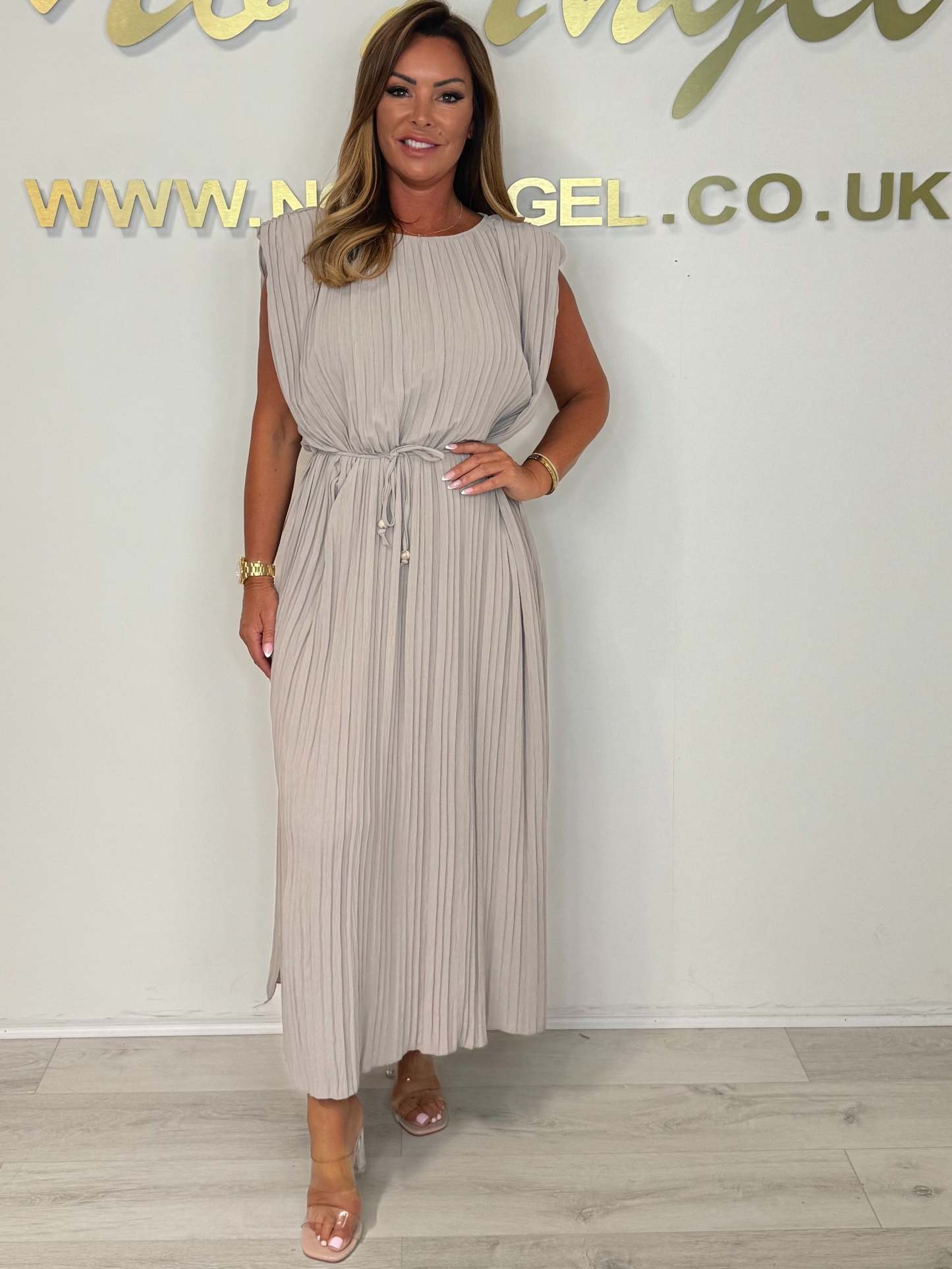 Pleated Tie Waist Midi Dress (Buy 2 Free Shipping)