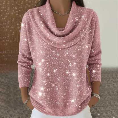 Cozy Shimmer Cowl Neck Knit Pullover Sweater  (Buy 2 Free Shipping)