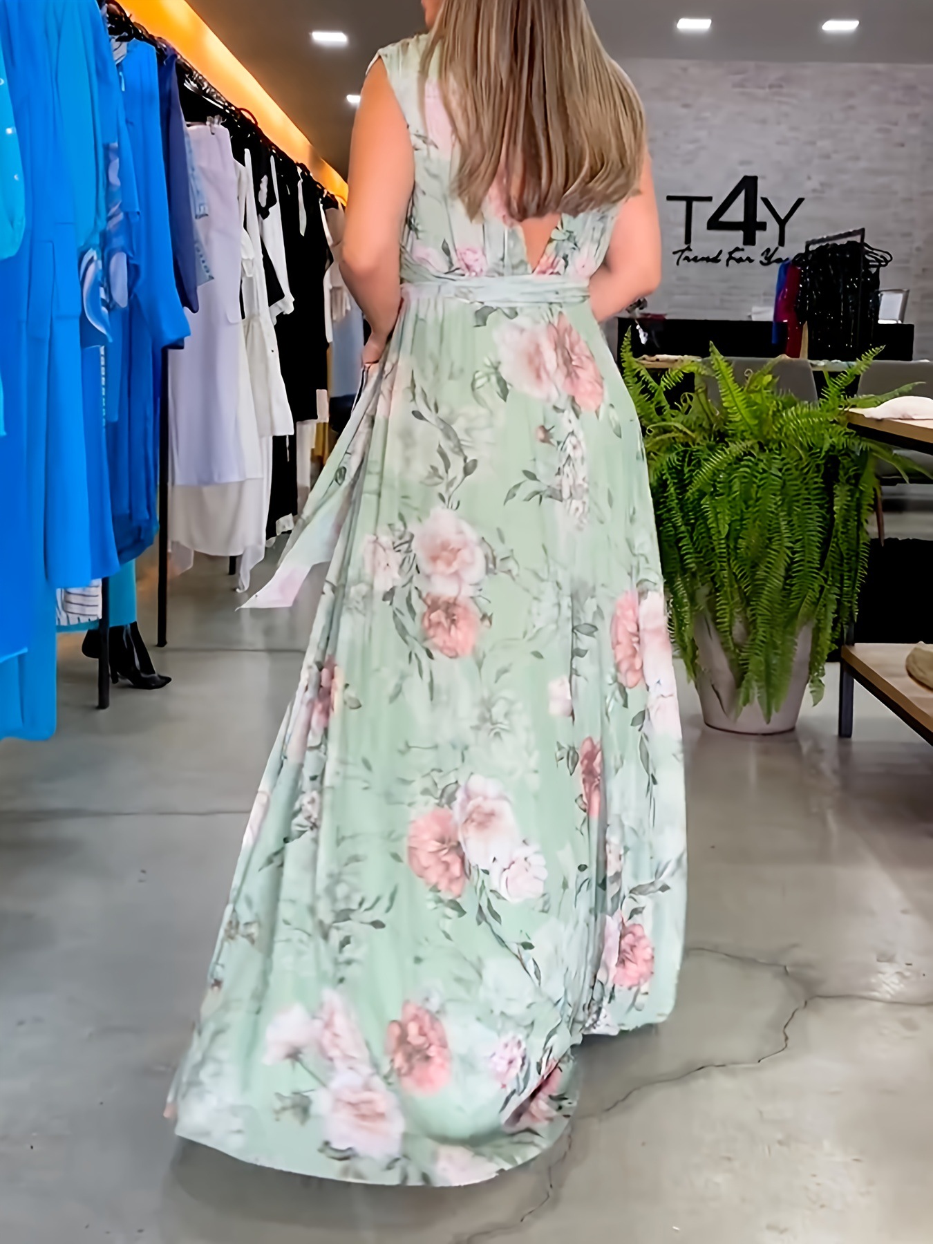 Elegant Floral V-Neck Sleeveless Maxi Dress with Belt (Buy 2 Free Shipping)