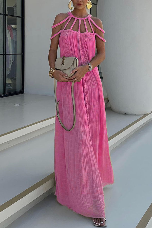 Modern and Sophisticated Linen Blend Draped Braids Cover Up Maxi Dress (Buy 2 Free Shipping)