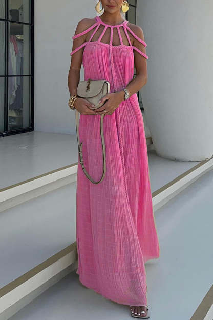 Modern and Sophisticated Linen Blend Draped Braids Cover Up Maxi Dress (Buy 2 Free Shipping)