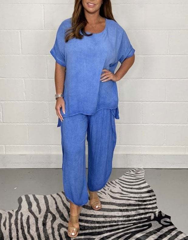 Relaxed Fit Casual Top & Wide Leg Pants Two Piece Set (Buy 2 Free Shipping)